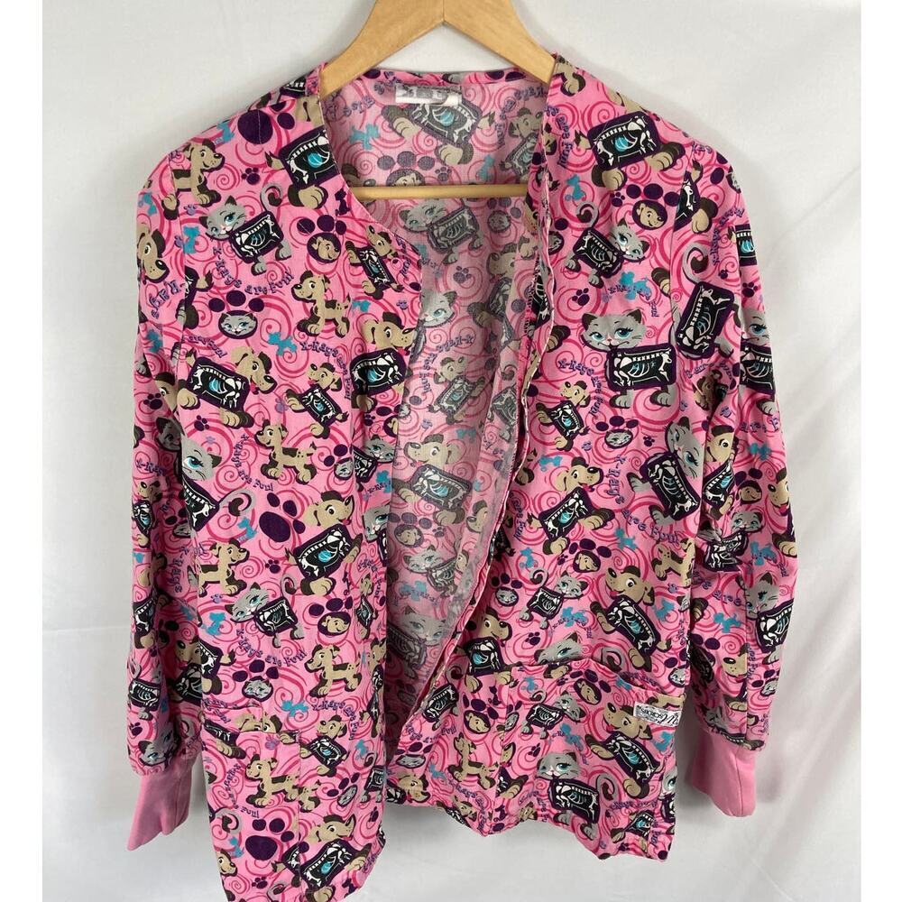 UA Scrubs Veterinary Dog Xray Long Sleeve Snap Up Scrub Top Size XS
